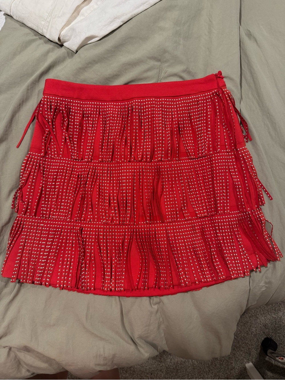 Free the Roses Red Rhinestone Fringe Mini Skirt - Picture 2 of 4